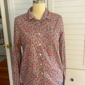 Poplin button floral blouse lands end canvas